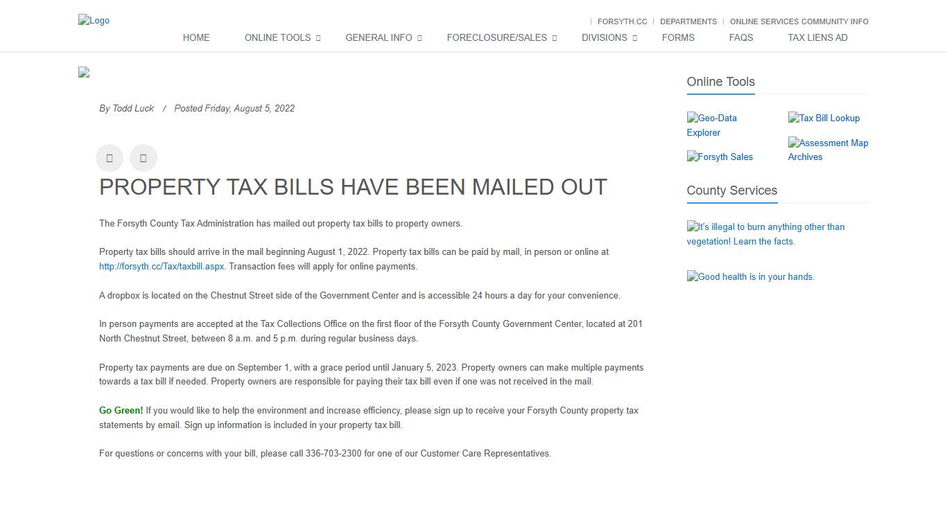 Tax Administration, Forsyth County, North Carolina