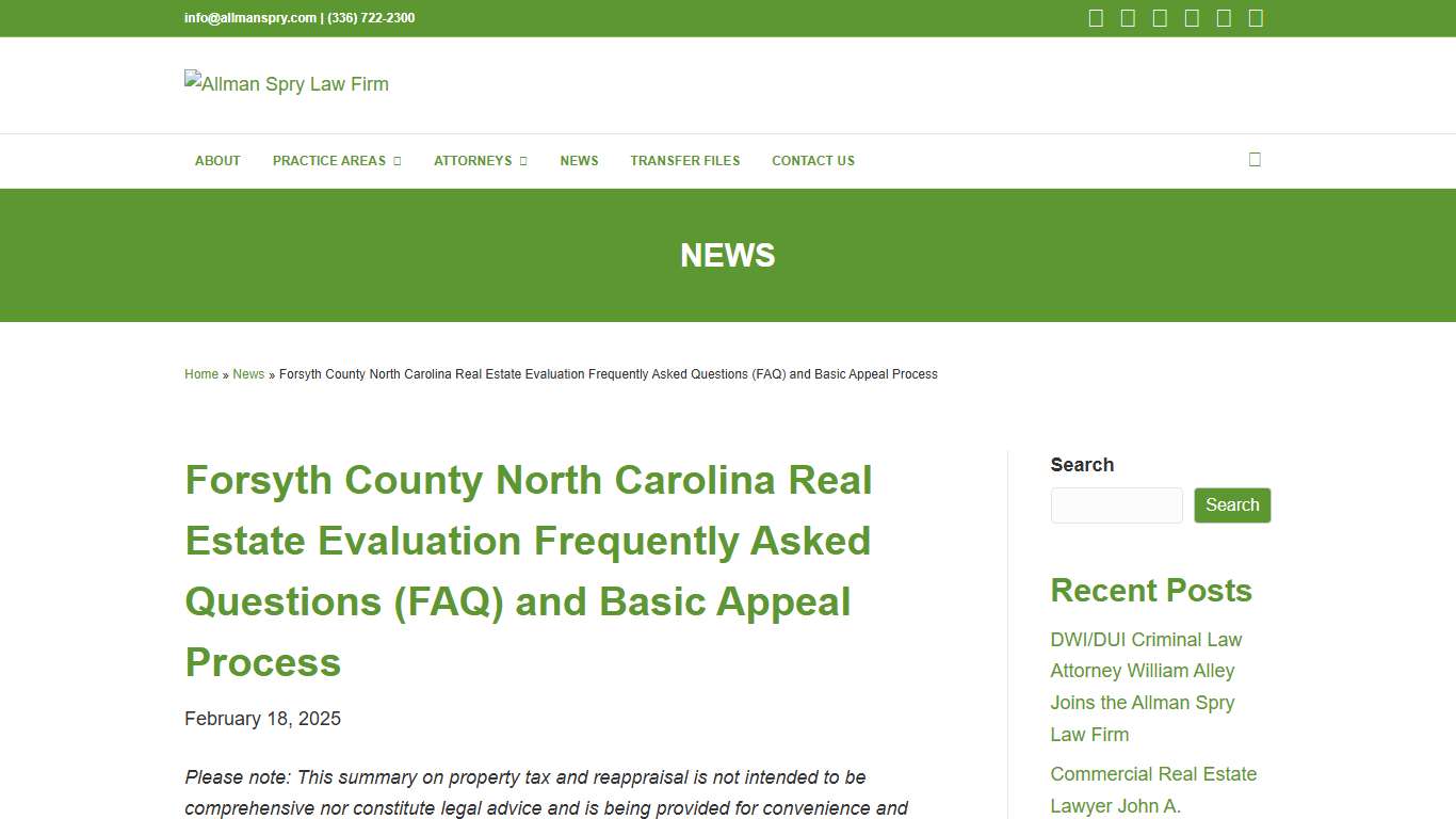 Forsyth Co. NC 2025 Property Tax and Reppraisal FAQ & Appeals