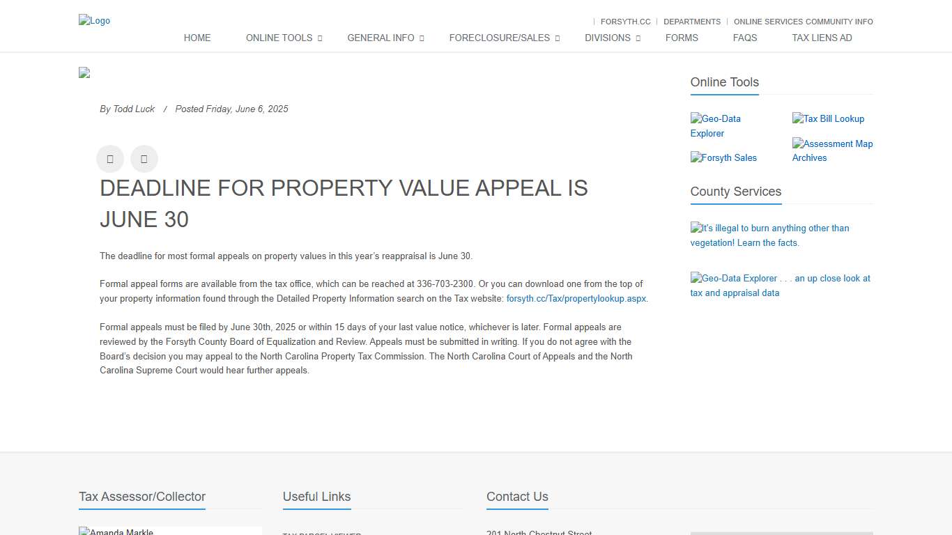 Tax Administration, Forsyth County, North Carolina